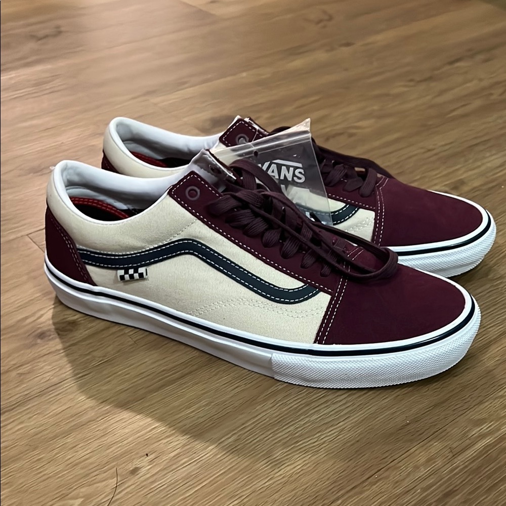 Vans Burgundy and Cream Men's Shoes